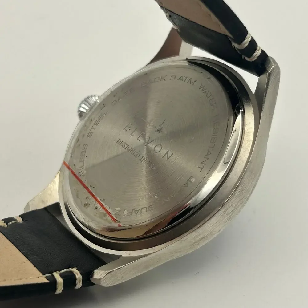 Elevon Hanson Silver Black GenuineLeather St. Steel Men’s Watch New Battery